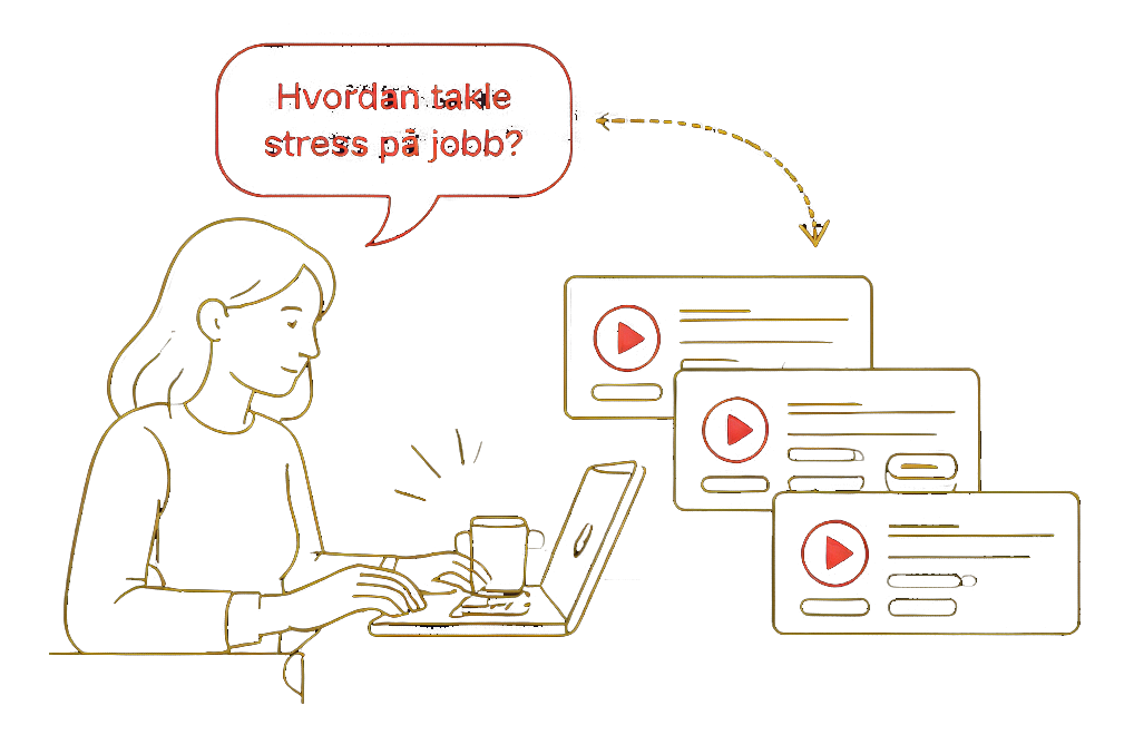 Kvinne ved laptop som søker etter episoder om stress på jobb